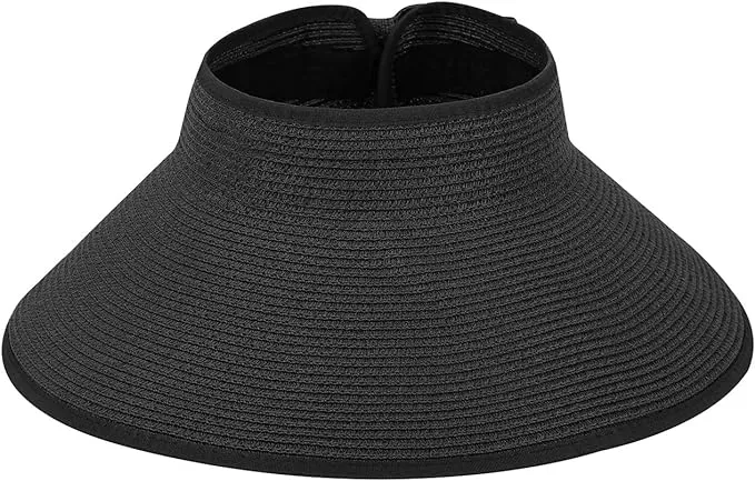 HDE Sun Visor for Women Roll Up Ponytail Hat Packable Beach Straw Visor Sun Hats