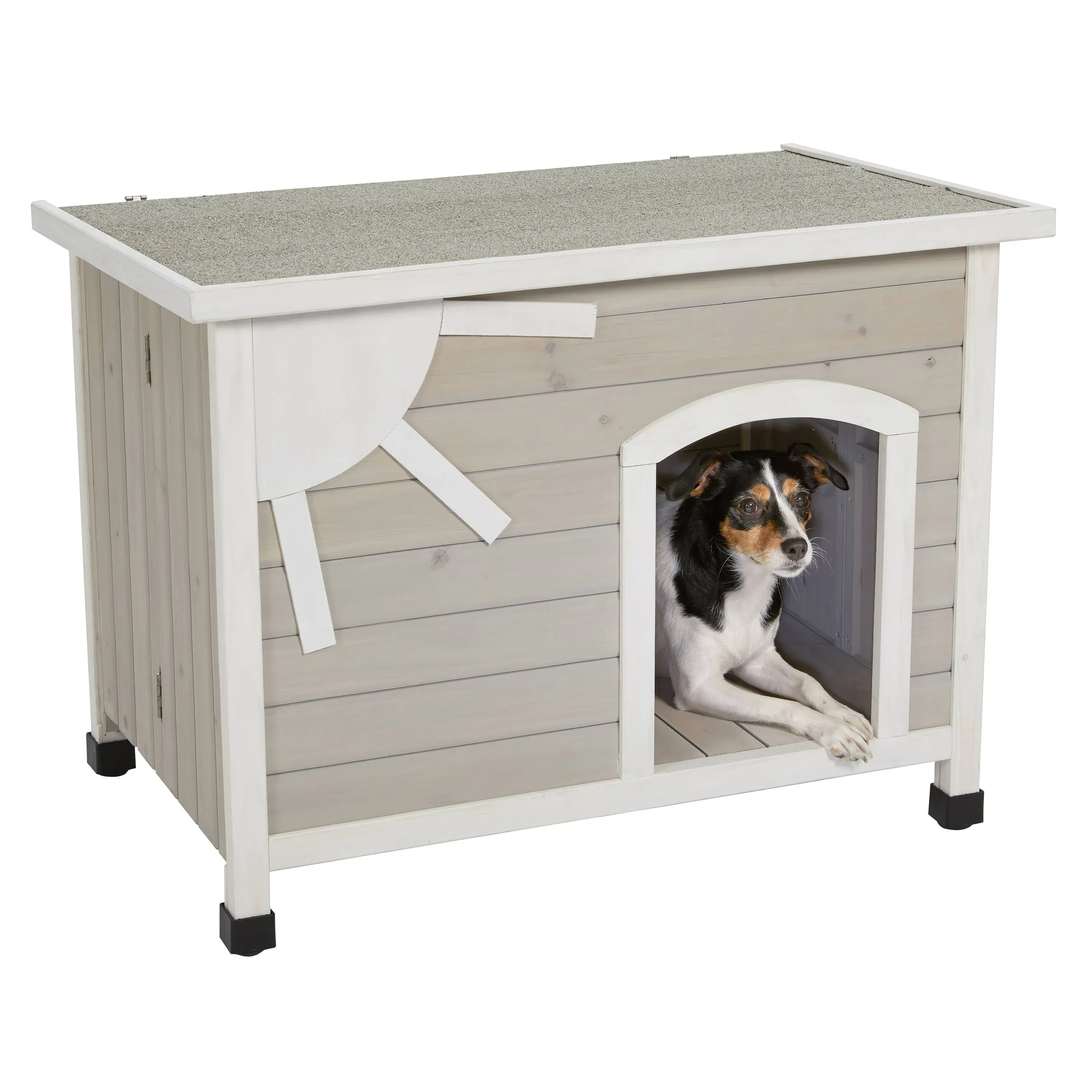 Midwest Eillo Folding Outdoor Wood Dog House, Beige, Small