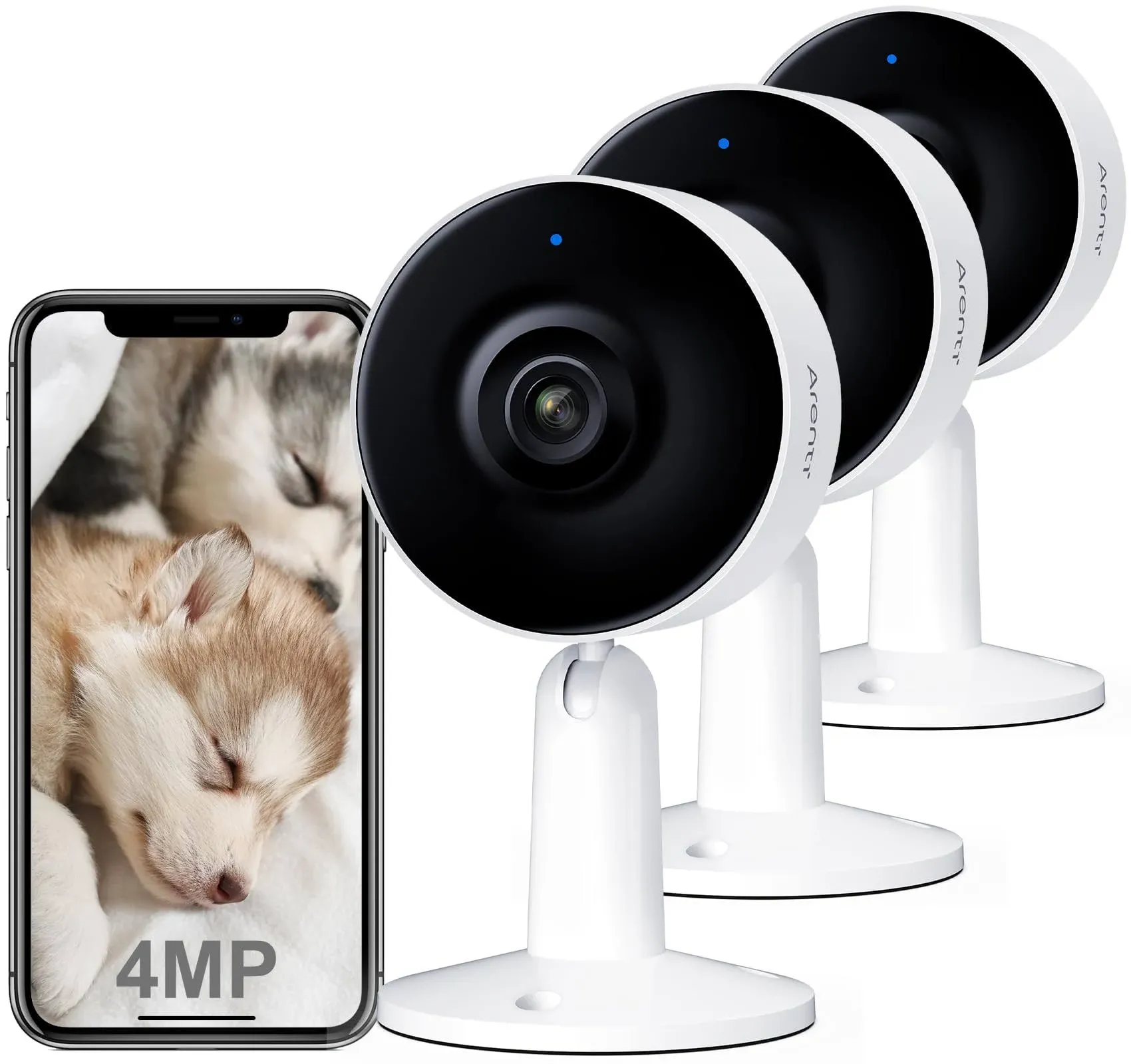 Arenti 4MP WiFi Security Camera Indoor, 3pcs Pet Dog Camera with Phone App, Plug ...