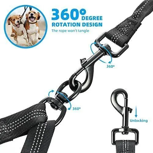 Dual Dog Leash | Hands Free Dog Leash 2 Dogs | Double Dog Leash for Walking & Training & Hiking | Shock Absorbing Reflective | 360°Swivel 2 Dog Coupler | No Pull Y Dog Leash(Two Dog Leash Blue)