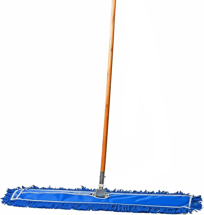 Tidy Tools Industrial Dust Mop for Floor Cleaning, Floor Mop Wood Handle, 36 inch Cotton/Nylon Head, Blue, Size: 36 x 5 inch