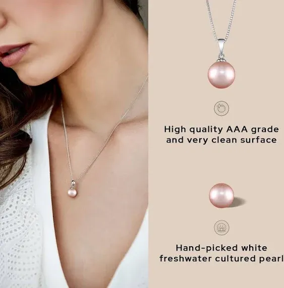 The Pearl Source Freshwater Pearl Pendant Sydney Necklace for Women - Cultured Pearl Necklace | Single Pearl Necklace for Women with 925 Sterling Silver Chain