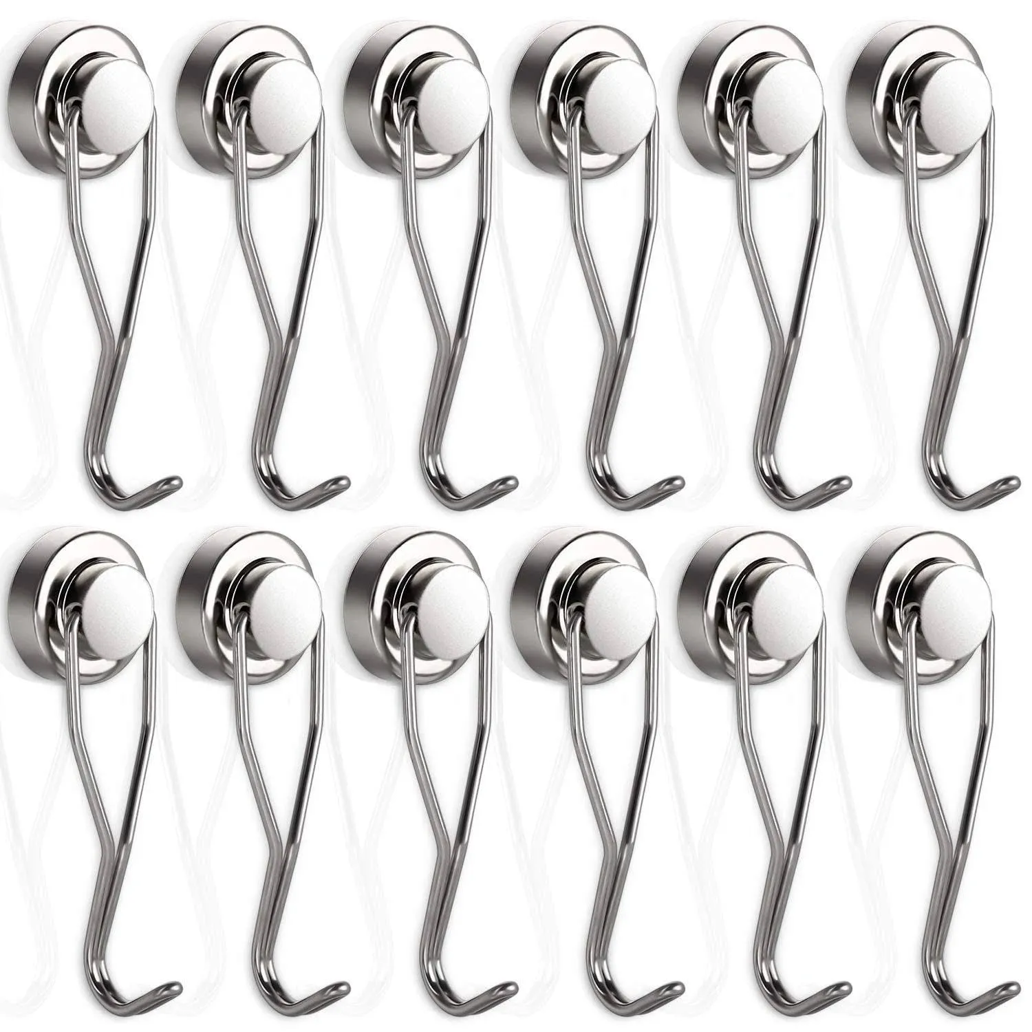 BAVITE Swivel Swing Magnetic Hook New Upgraded, Refrigerator Magnetic Hooks,Strong Neodymium Magnet Hook, Perfect for Refrigerator and Other Magnetic Surfaces, Silver 30lb Magnetic Hooks 12pack