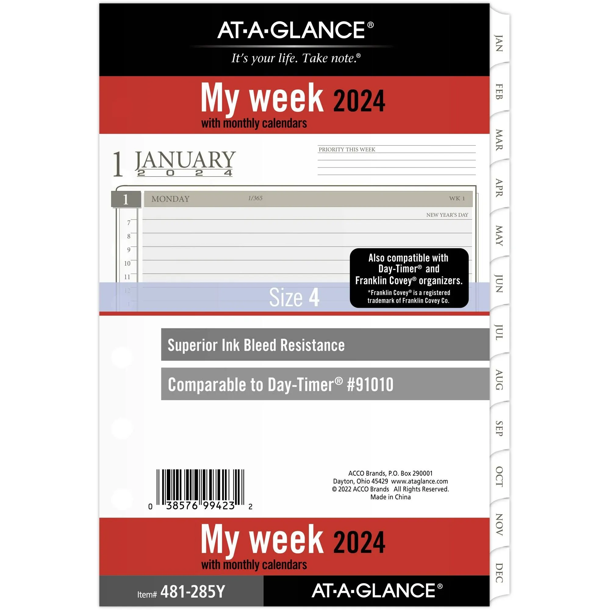 AT-A-GLANCE 2024 Weekly &amp; Monthly Planner Refill, 5-1/2 x 8-1/2, Desk Size, Loos