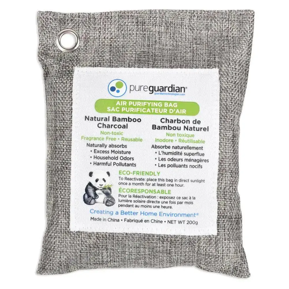 PureGuardian CB200 Bamboo Charcoal Air Purifying Bag, Eco-Friendly, Naturally Absorbs Odors, Excess Moisture and Pollutants, 200g, Gray