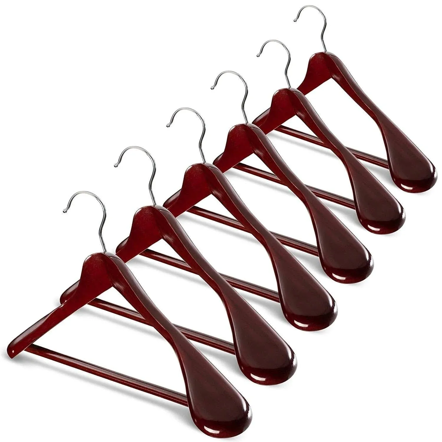 High-Grade Wide Shoulder Wooden Hangers 6 Pack, Non Slip Pants Bar, Smooth Finish Wood Suit Hanger Coat Hanger for Closet, Holds Upto 20lbs, 360° Swivel Hook, for Dress, Jacket, Heavy Clothes Hangers