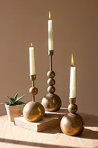 Kalalou Antique Brass Taper Candle Holders Set of 3