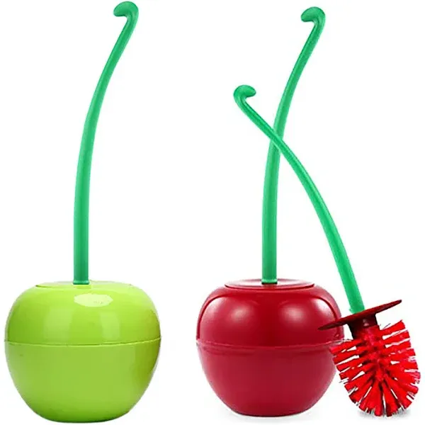 2 Pack Cute Cherry Toilet Brush Standing Toilet Bowl Brush Long Handle Cherry Bathroom Toilet Brush Scrubber Novelty Toilet Brush for Home Bathroom