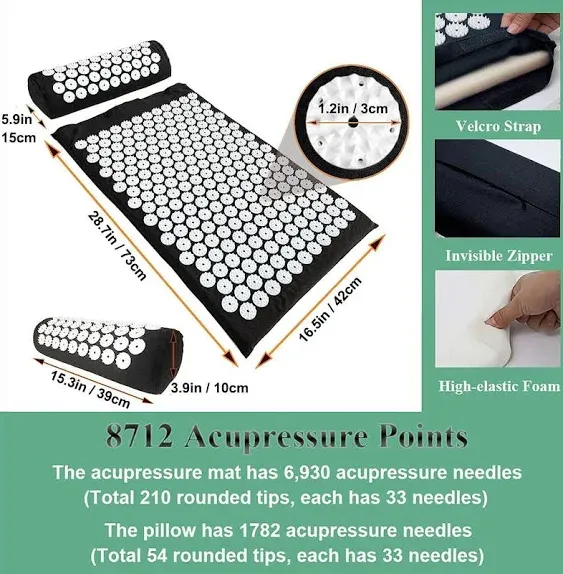 Acupressure Mat And Pillow Set With Bag - Large Size 28.7 X 16.5 Inch