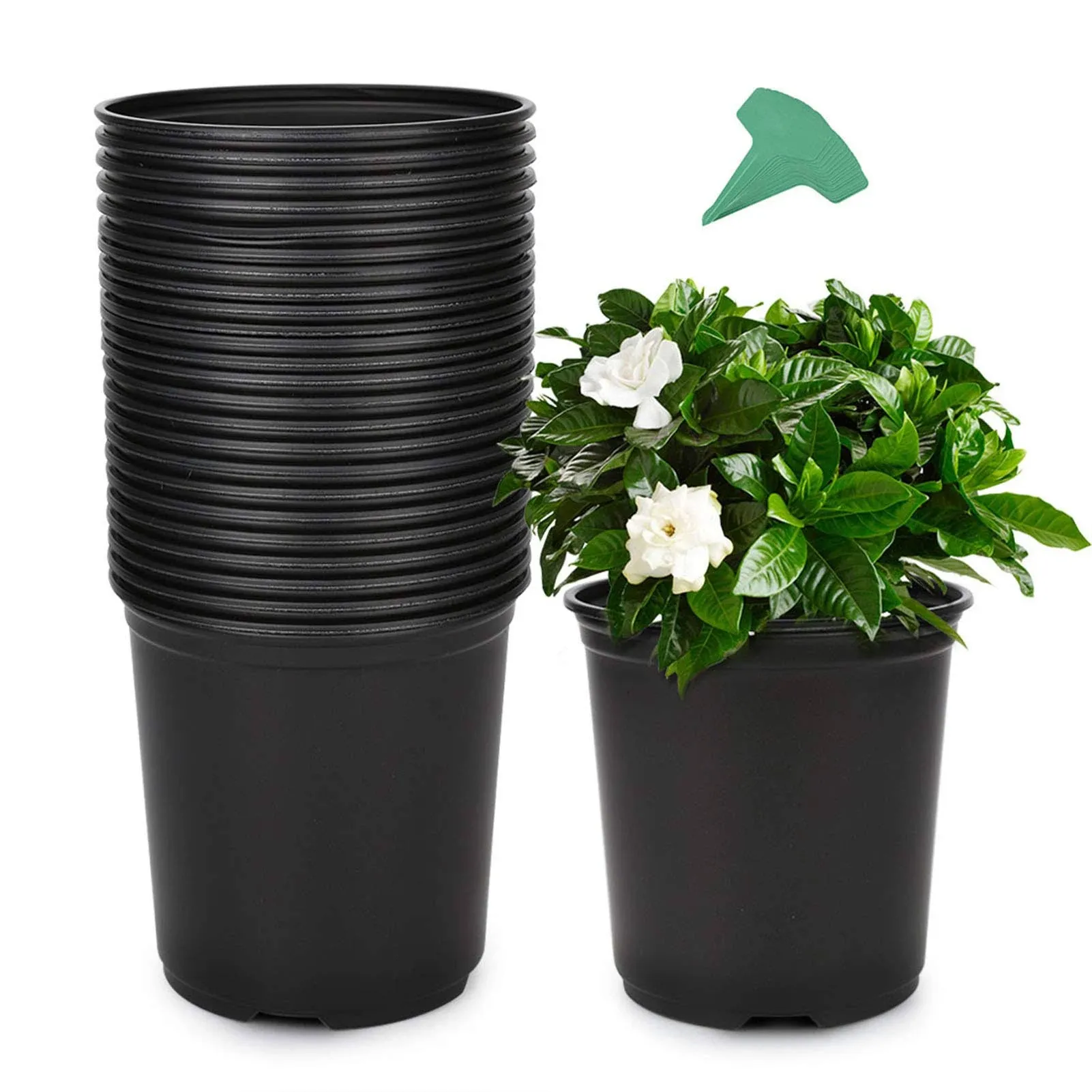 GROWNEER 24 Packs 1 Gallon Flexible Nursery Pot Flower Pots with 15 Pcs Plant La