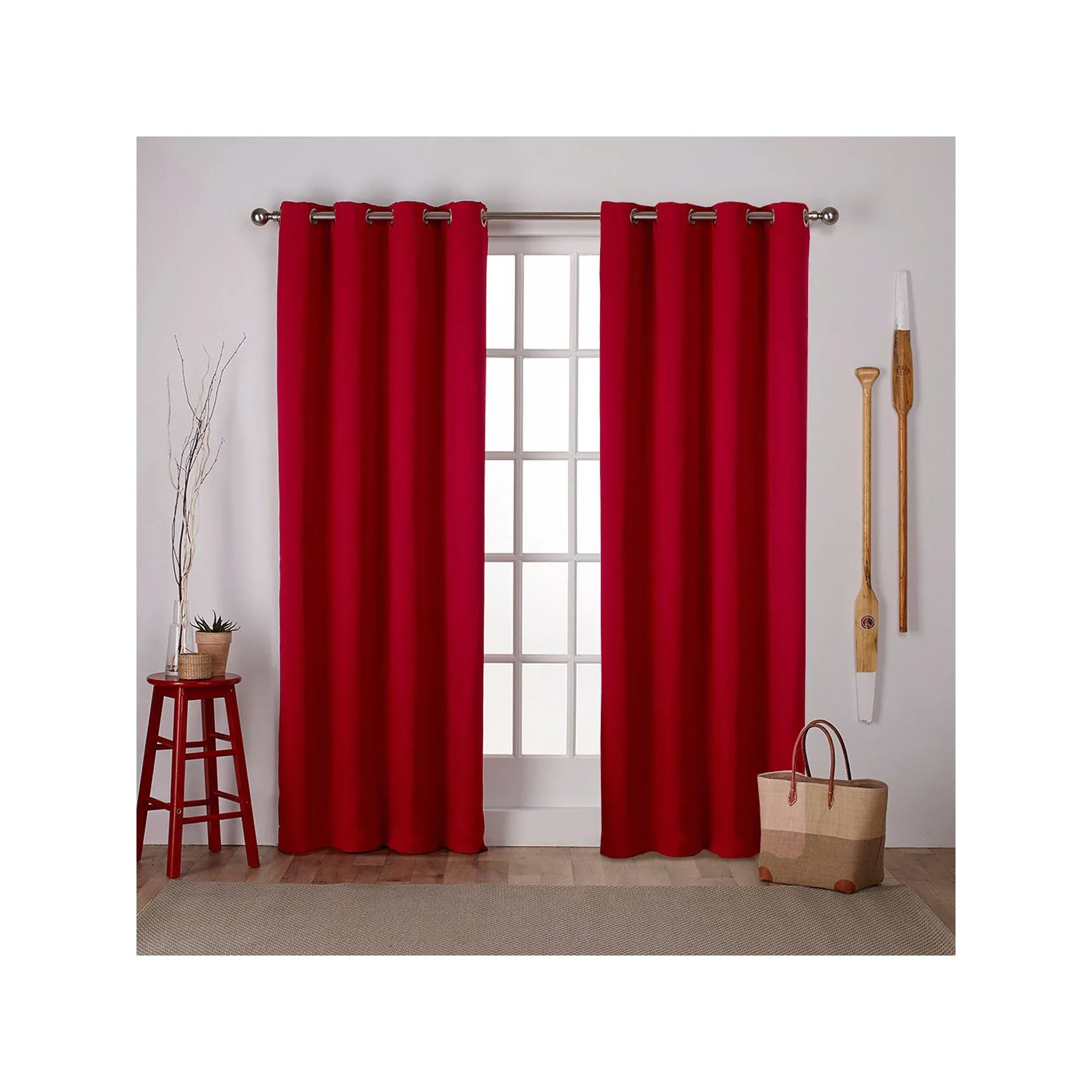 Exclusive Home Sateen Twill Woven Room Darkening Blackout Grommet Top Curtain Panel Pair, 52"x84", Chili