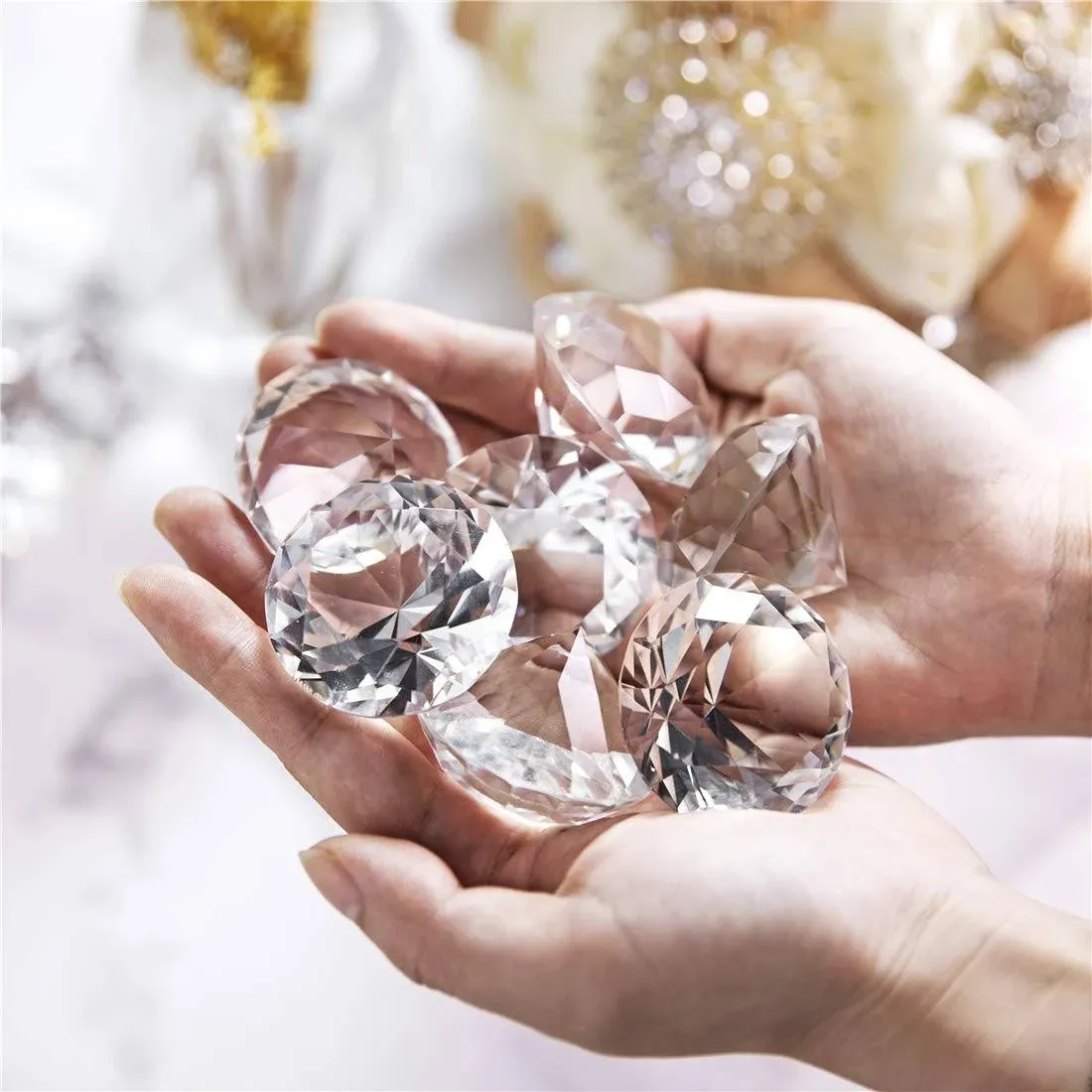 QFkris Pack of 10 Crystal Diamond Jewel Home Decor Wedding Table Decoration Glass Paperweight