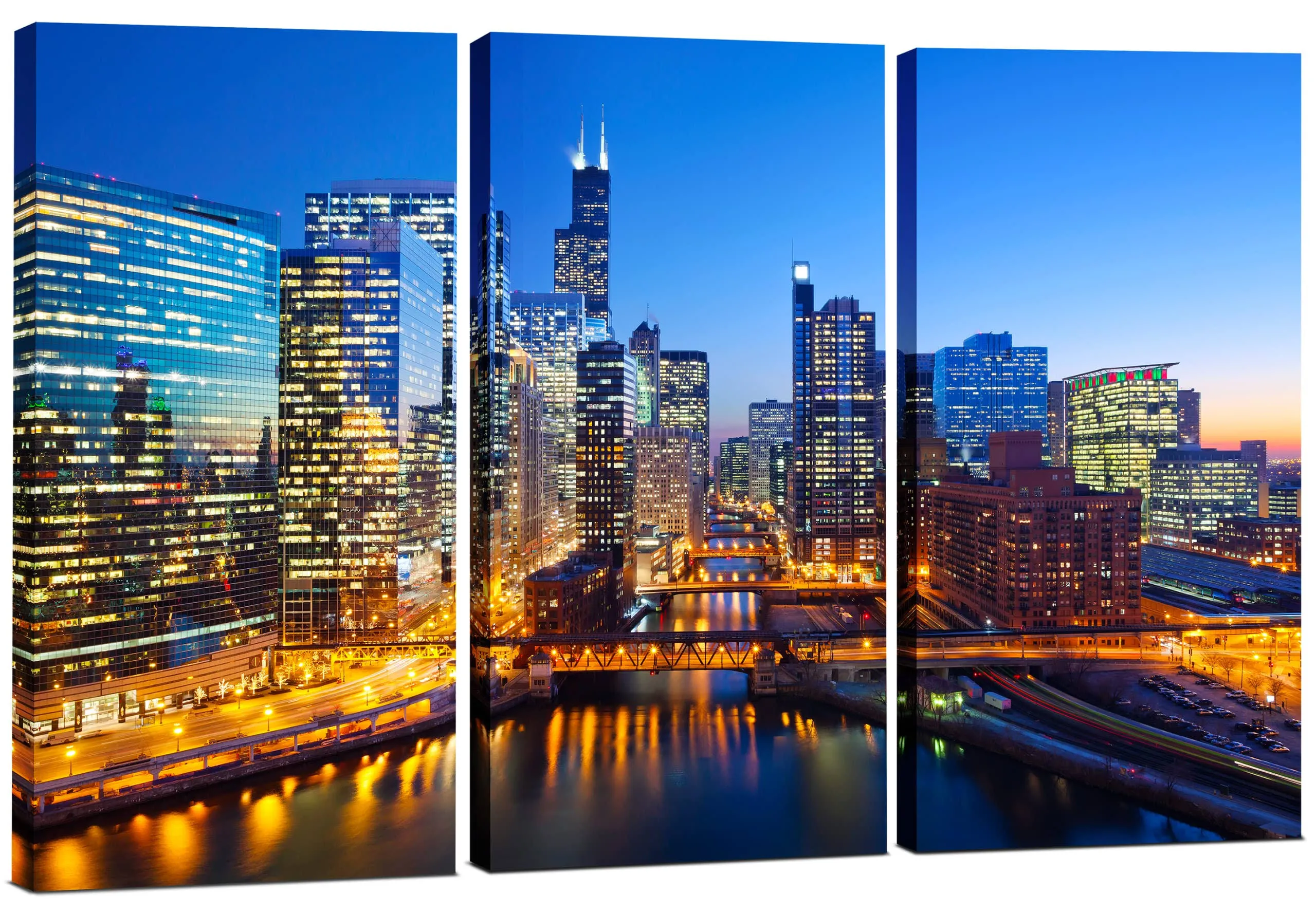 Chicago Wall Art Decor - Chicago Skyline Canvas Art Picture - Modern, 3 Piece...