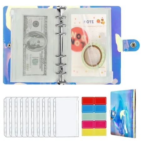 A6 Budget Binder PVC Notebook TSV Budget Binder with Cash Envelopes Budget Planner Organizer Waterproof 6-Ring Money Saving Binder Cover with 10 Binder Pockets 10 Labels (Daisy Flowers & Laser)