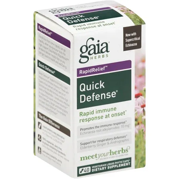 Gaia Herbs Quick Defense - Fast-Acting Immune Support Supplement for Use at Onset of Symptoms - with Echinacea, Black Elderberry, Ginger & Andrographis - 80 Vegan Liquid Phyto-Capsules (8-Day Supply)