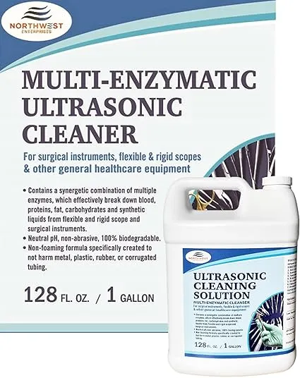 NORTHWEST ENTERPRISES Multi-Enzymatic Ultrasonic Cleaner Solution for Surgical Instrument and Equipment Reprocessing. Concentrated. One Gallon.