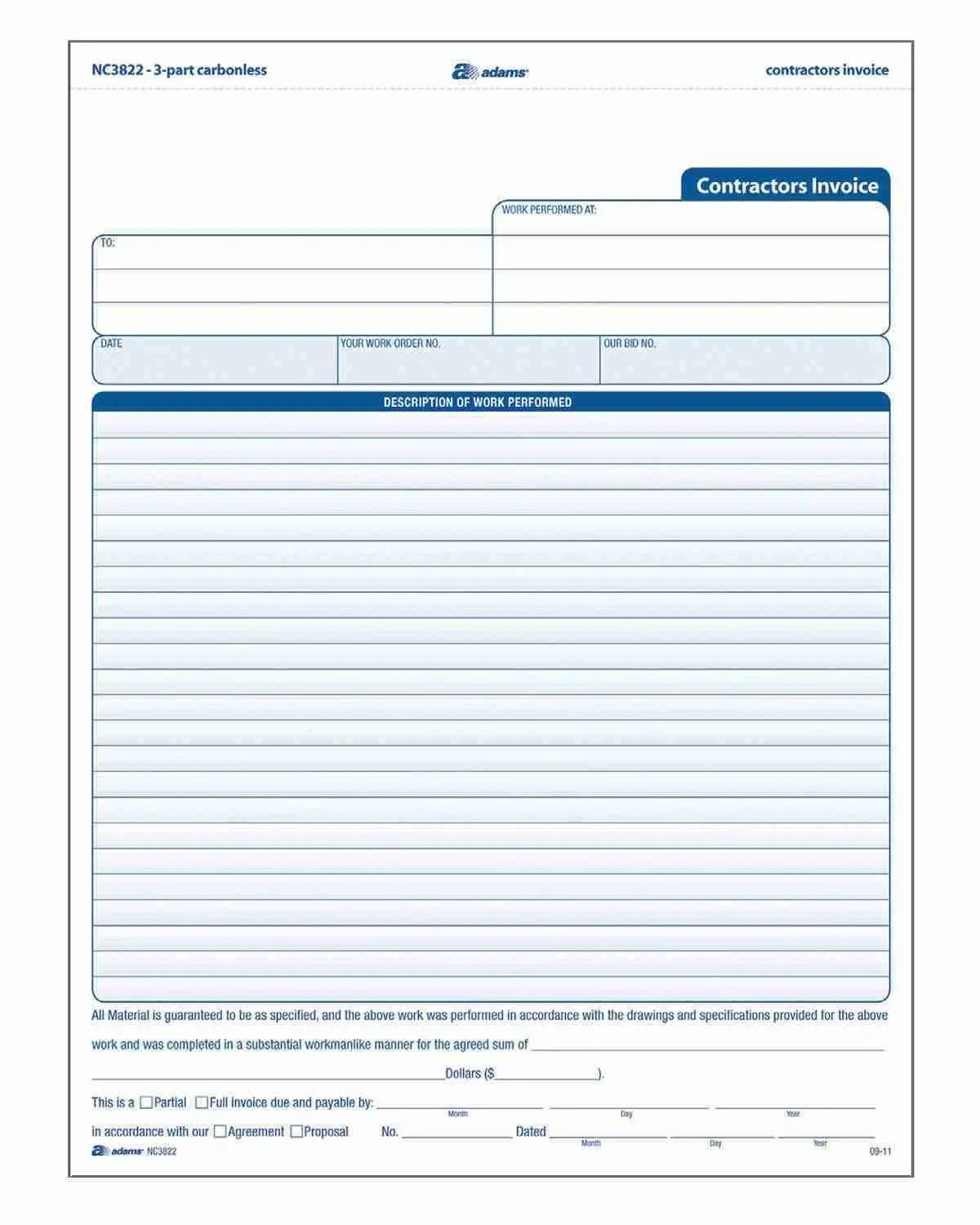 Adams Contractor Invoice Forms, 8.5 x 11.44 Inch, 3-Part, Carbonless, 100-Pac...