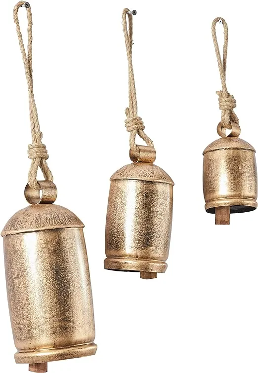 Deco 79 Metal Tibetan Inspired Decorative Cow Bell with Jute Hanging Rope, Set of ...