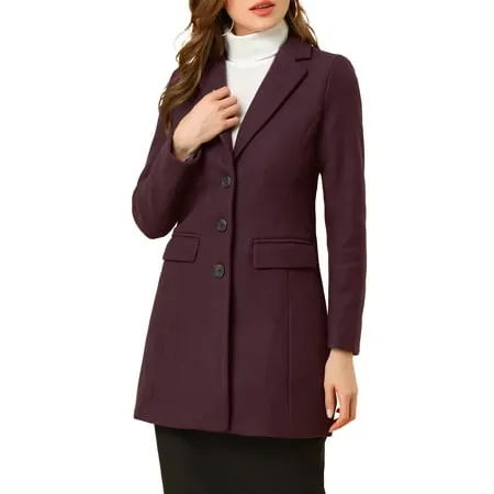 Unique Bargains Women's Notched Lapel Single Breasted Long Sleeve Winter Coats Xs ...