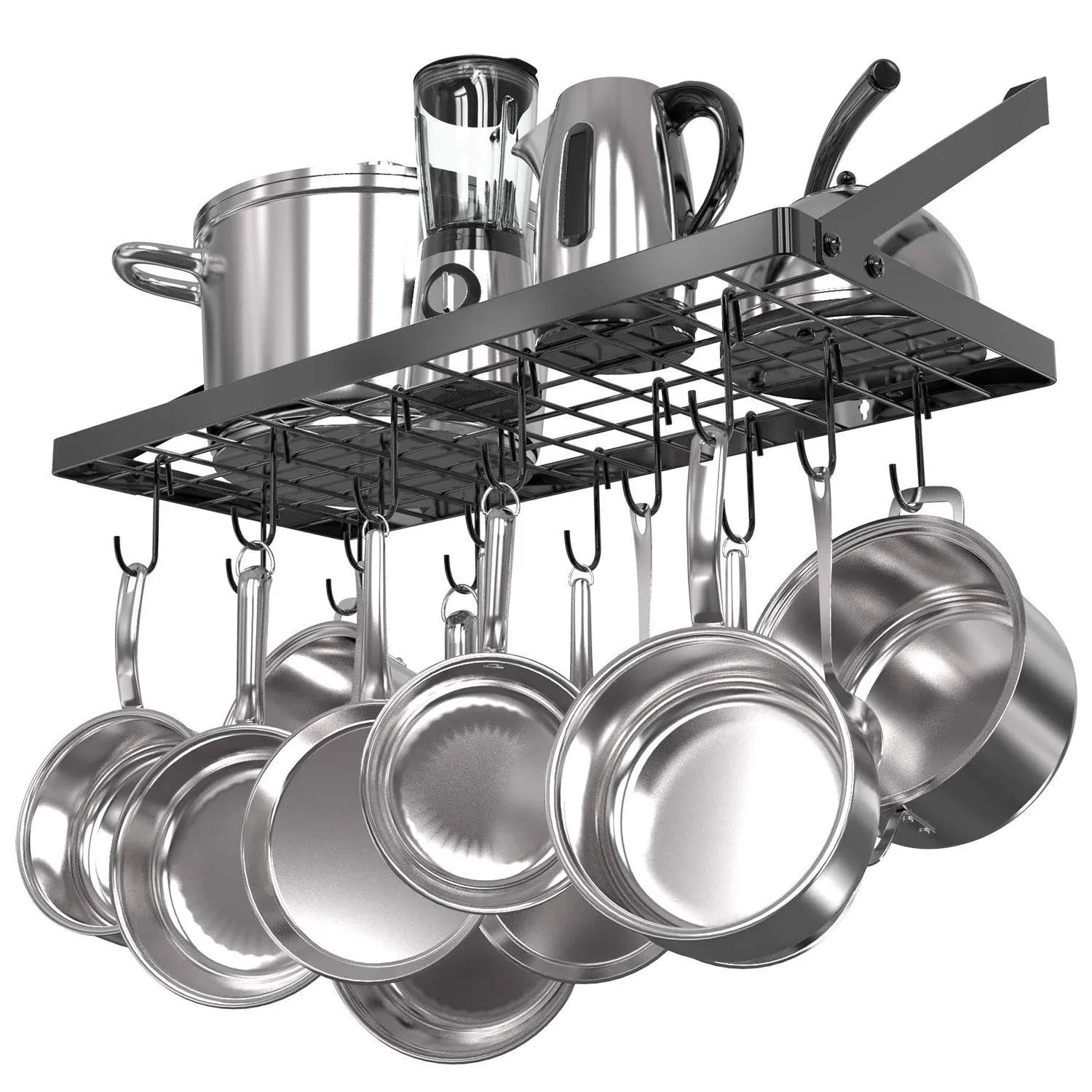 Vdomus Black Wall Mounted Pot Rack, Cookware Organizer, 15 Hooks