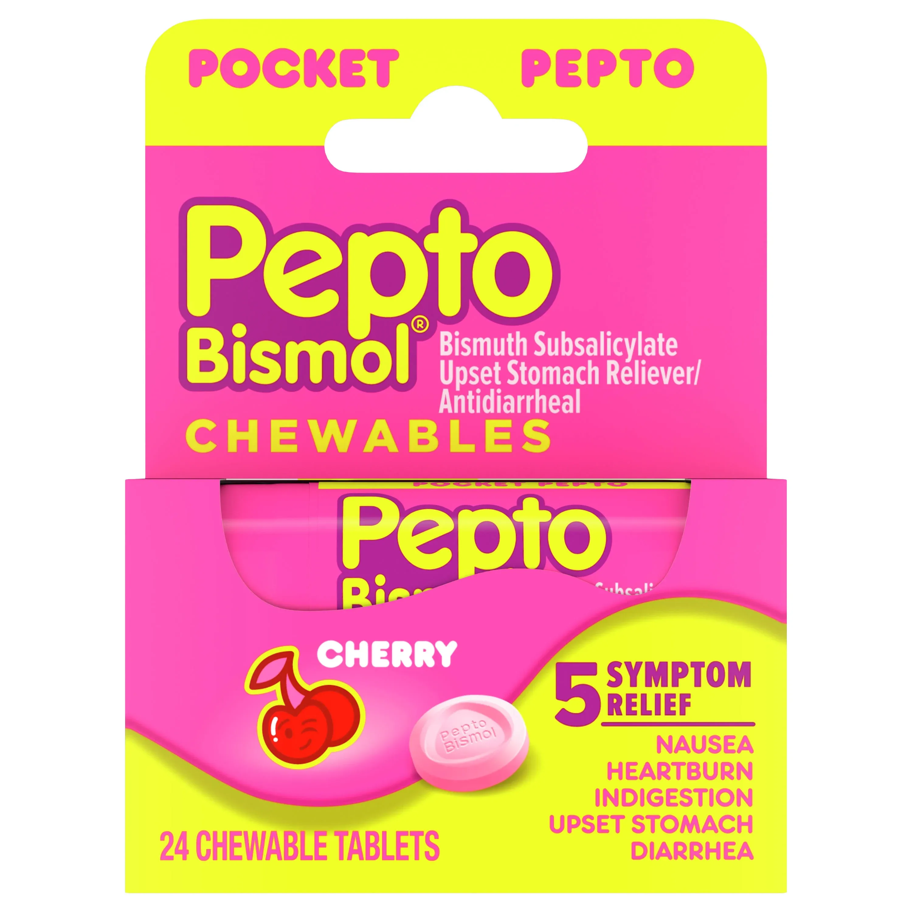 Pepto Bismol Pocket Chewable Tablets for Nausea, Heartburn, Indigestion, Upse...