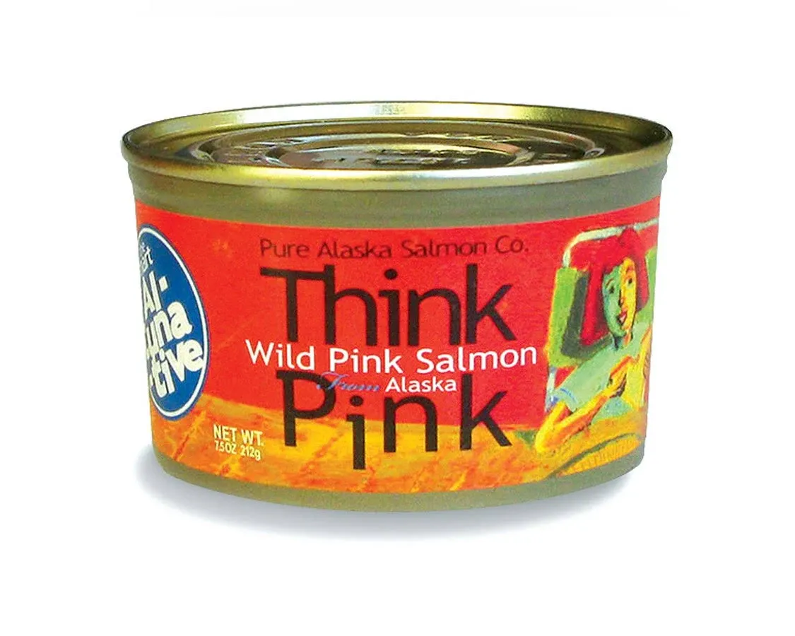 Think Pink Wild Alaska Pink Salmon, The Original Smart Al-TUNA-tive! Wild-Caught, Gluten Free, Non-GMO, Kosher, Sustainable, Product of USA, 12 pack-7.5 oz cans