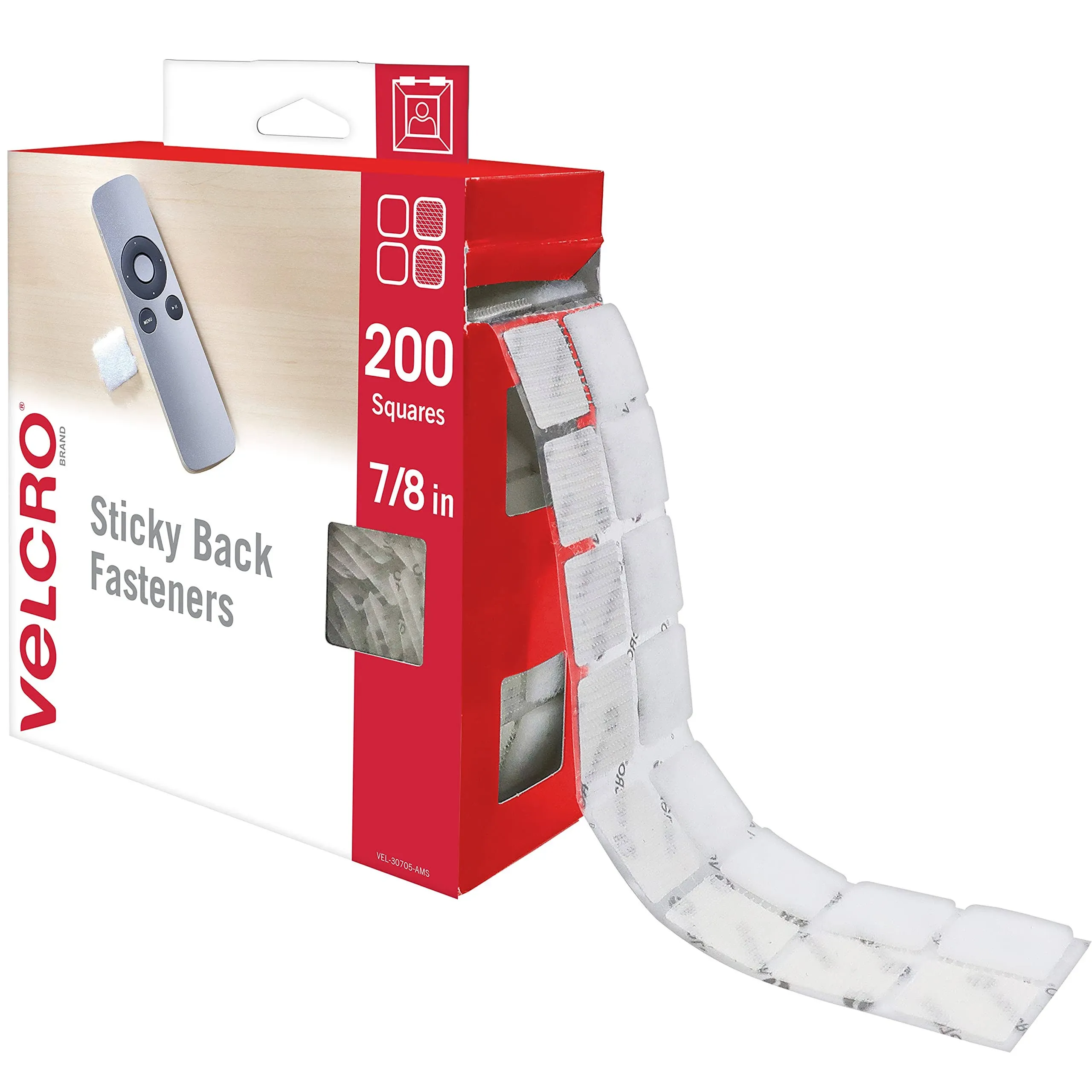 Velcro Brand General Purpose Sticky Back 7/8in Squares, 200ct White