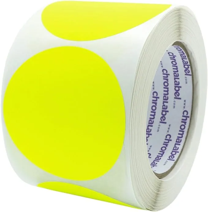 ChromaLabel 3 inch Round Permanent Color-Code Dot Stickers 500 per Roll White