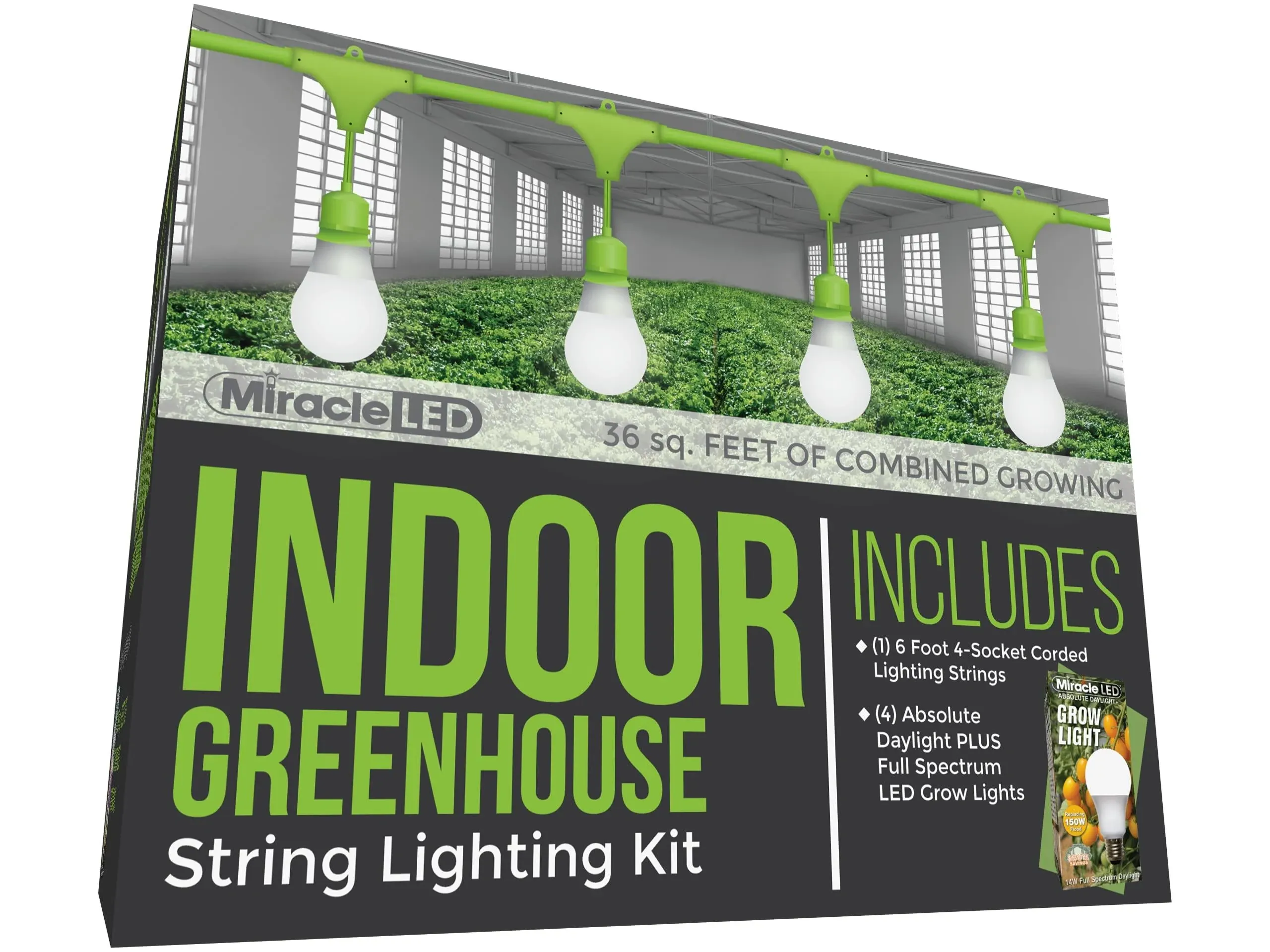 Miracle LED 4-Socket 6ft Corded Indoor Greenhouse Kit with 4 Absolute Dayligh...