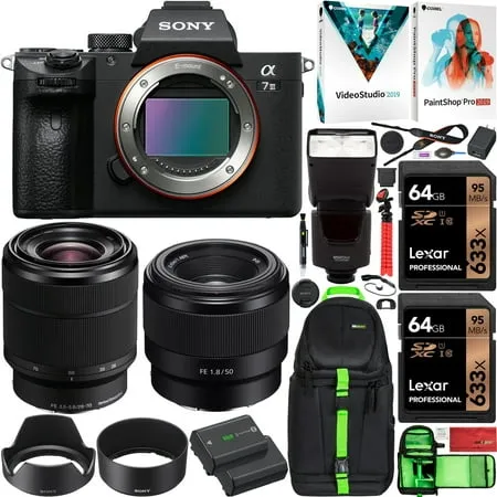 Sony a7III Full Frame Mirrorless Camera ILCE-7M3KB with 2 Lens SEL2870 FE 28-70mm F3.5-5.6 OSS, SEL50F18F FE 50mm F1.8 Set