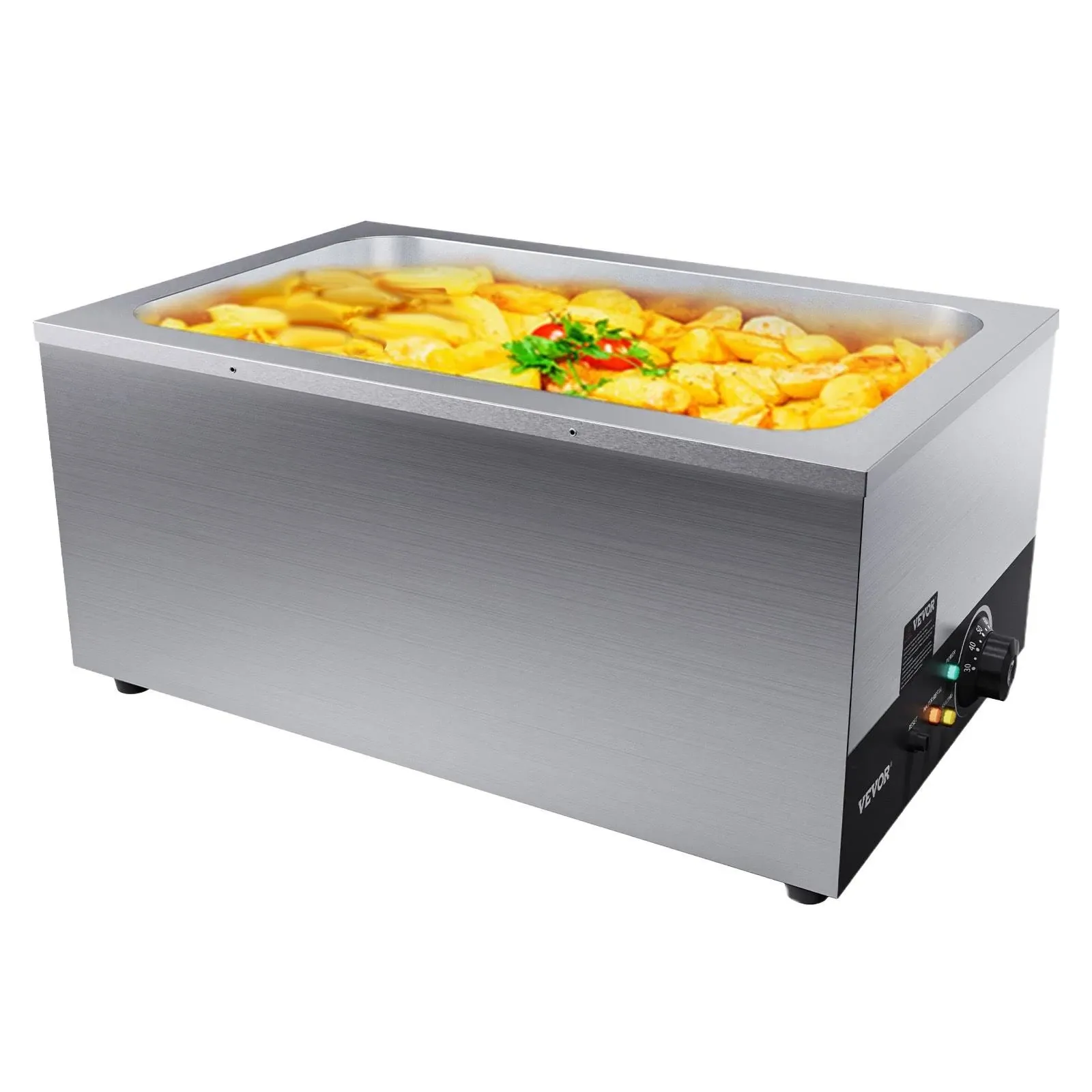 VEVOR Commercial Food Warmer 24QT Bain Marie 1200W Electric Buffet Warmer Soup Warmer Stove Steam Countertop Stainless Steel Container Temperature Control for Parties, Catering and Restaurant, Silver