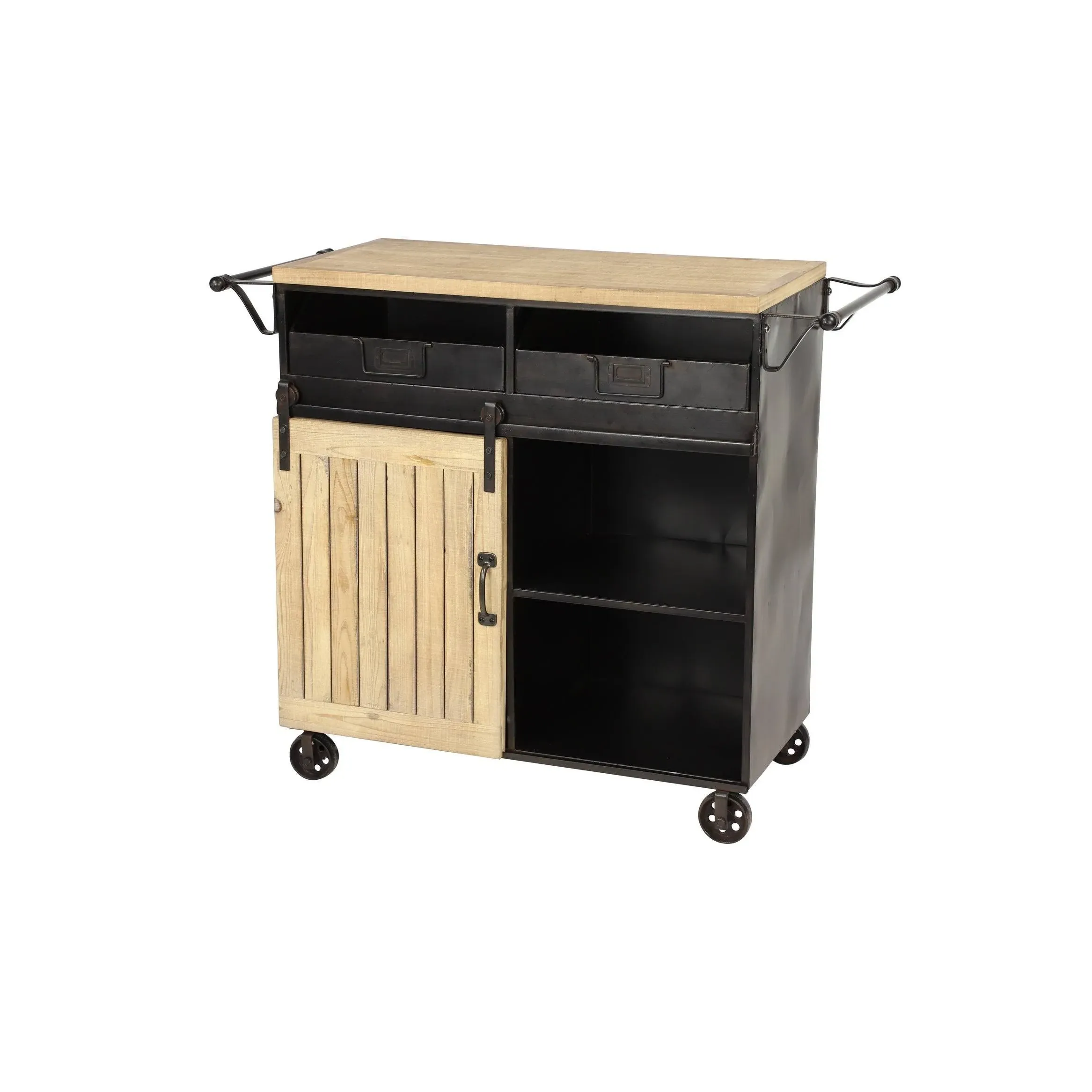 Litton Lane Black Metal Industrial Kitchen Cart