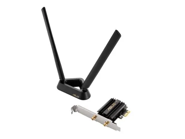 ASUS PCE-AXE59BT WiFi6 6E AX5400 PCI-E Adapter with 2 External Antennas and magnetized Base. Supporting 6GHz Band, 160MHz, Bluetooth 5.2, WPA3 Network Security, OFDMA and MU-MIMO