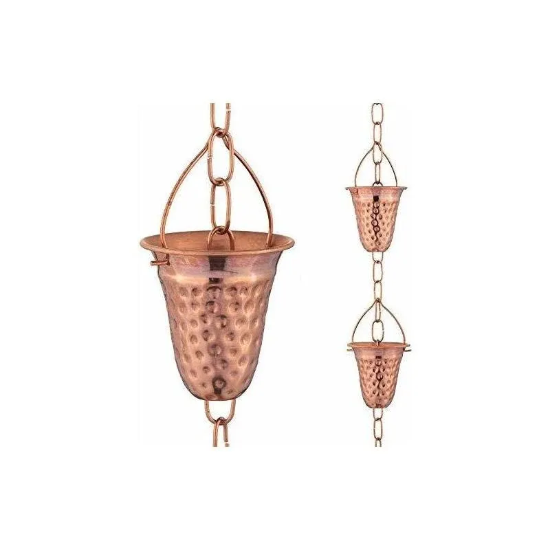 Marrgon Copper Rain Chain with Hammered Bell Style Cups for Gutter Downspout Replacement