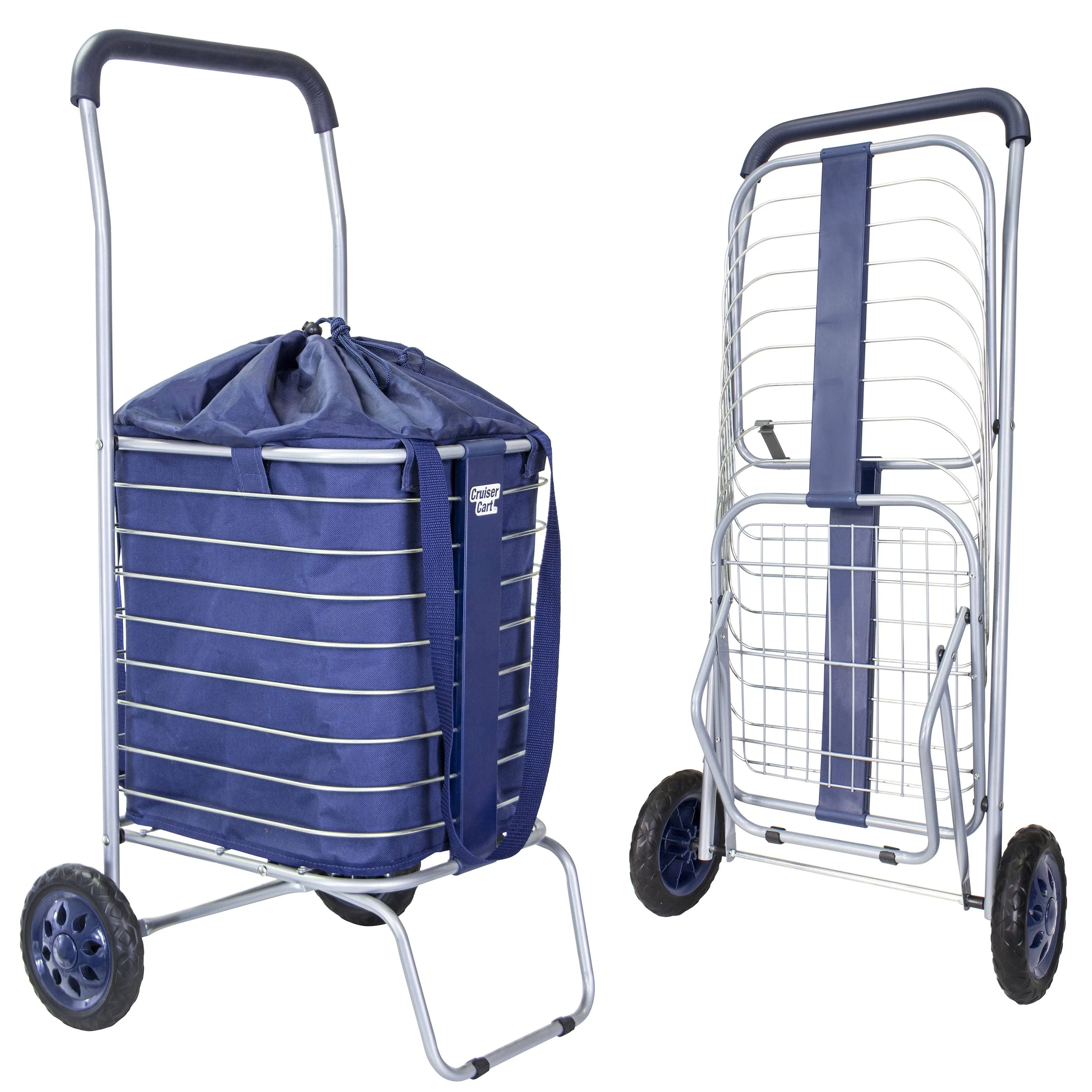 dbest products Cruiser Cart with Bag Bundle Shopping Cover Grocery Rolling Folding Laundry Basket on Wheels Foldable Utility Trolley Compact Lightweight Collapsible, Navy