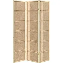 Legacy Decor 3 Panel Fabric In-Lay Wooden Screen Room Divider Natural Finish