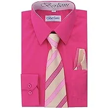 Berlioni Italy Toddlers Kids Boys Long Sleeve Dress Shirt Set With Tie & Hanky Black 4