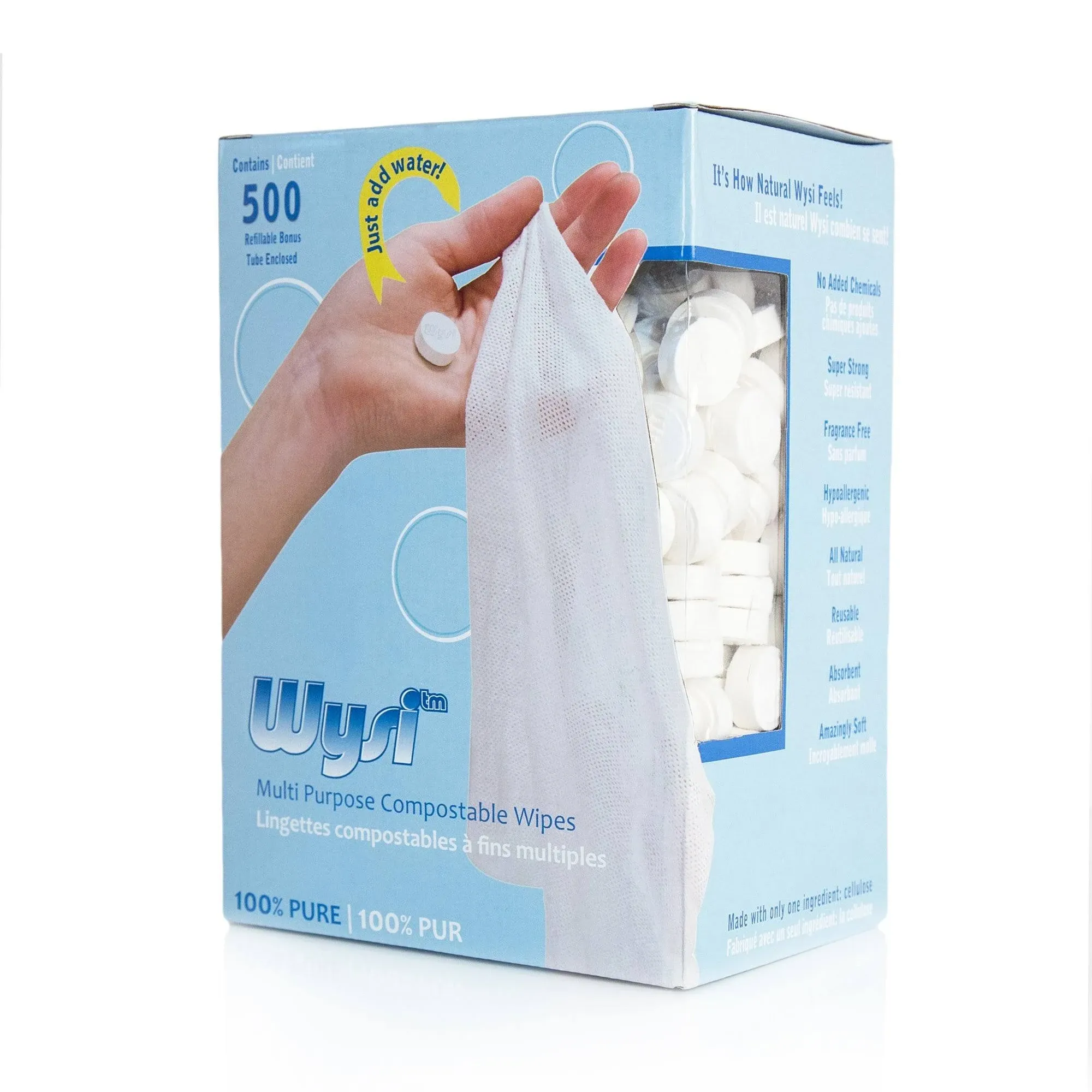 Wysi Multi-Purpose Expandable Wipes and Travel Tube, Just Add Water 500