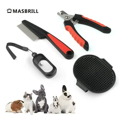 4 in 1 Professional Pet Grooming Kit Box - Cats Dogs Nail Clippers Stainless Steel Comb Pet Training Clicker with Wrist Strap Pet Bath Brush with Adjustable Ring Handle Deshedding Tool set.