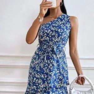 Women&#x27;s Summer Floral Sundress\u205fCasual One Shoulder Tiered Ruffle Dress