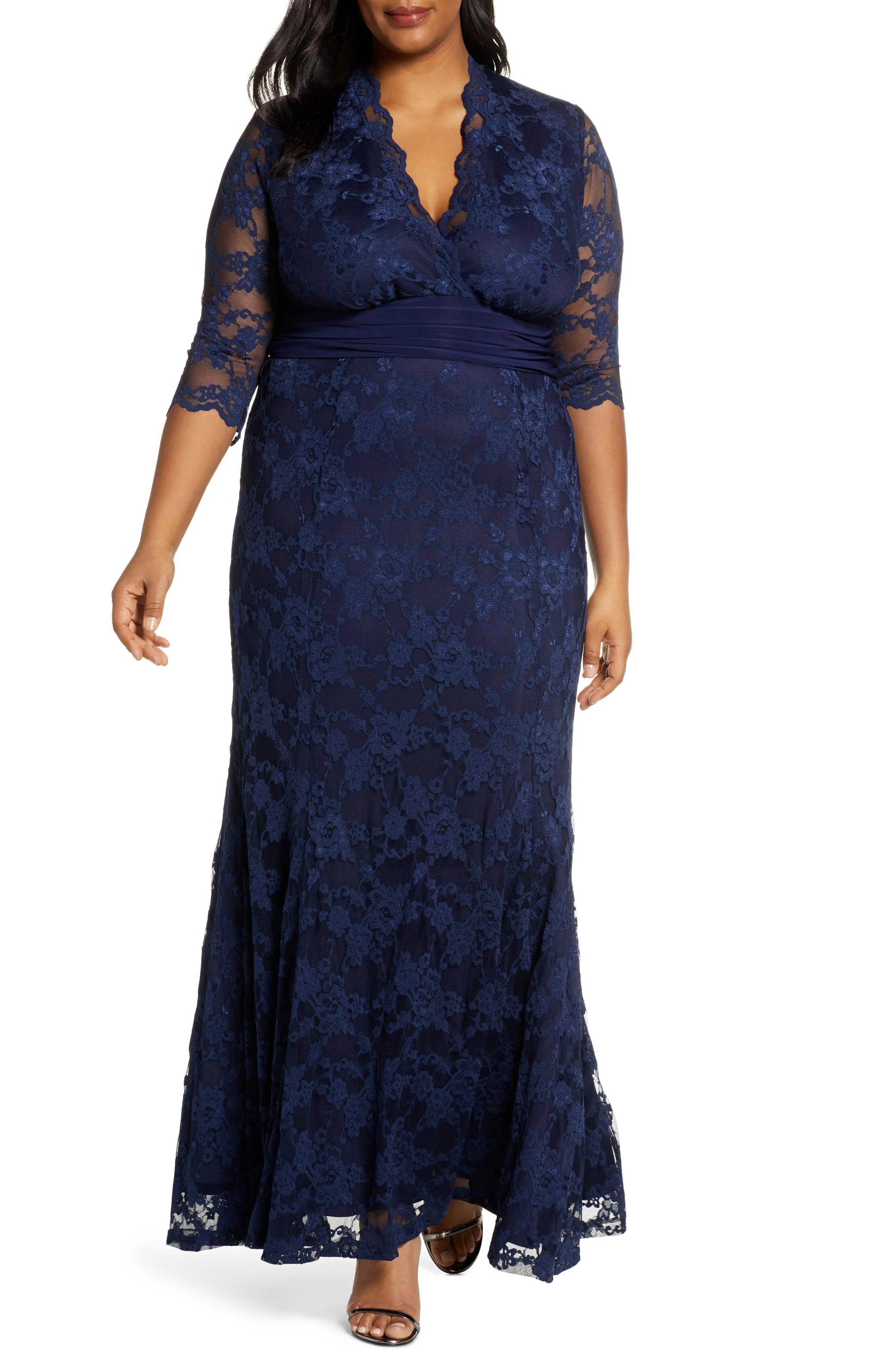 Kiyonna Women's Plus Size Screen Siren Lace Gown - Navy - Size 1x