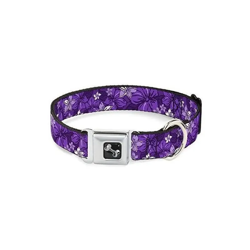 Buckle-Down Dog Collar Seatbelt Buckle Hibiscus Collage Purple Shades 15 to 26 ...