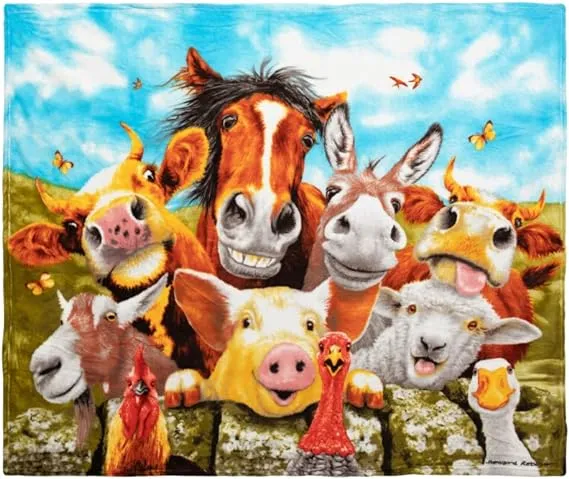 Dawhud Direct Farm Animals Selfie Fleece Throw Blanket