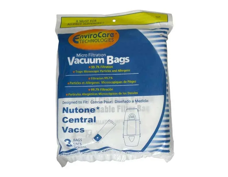 3 NuTone Central Vacuum Bags 391, CF391 6/gal Allergen by envirocare