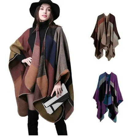 Bodychum 2Pcs Women s Color Block Shawl Wrap Open Front Poncho Cape Fashion Different Color Gifts for Women