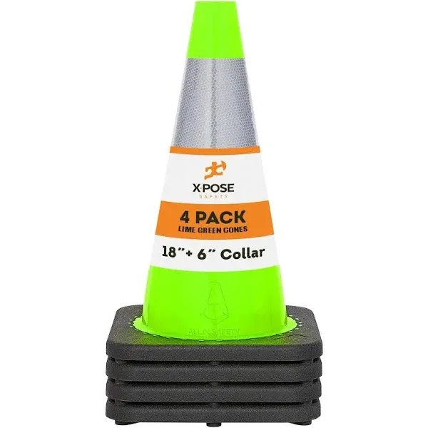 18” Lime Green Traffic Cone - 6" Reflective Collar – Multipurpose Premium PVC Safety Cone for Parking, Caution, Construction, Road Crews, Emergency