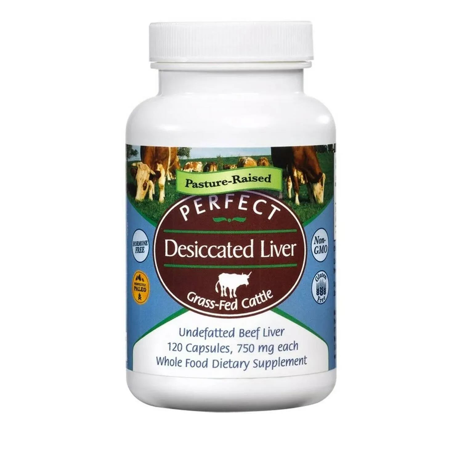 Perfect Desiccated Liver Capsules, 100% Grass Fed Undefatted Argentine Natural Beef Liver Supplements, 120 Capsules, 750mg per Capsule