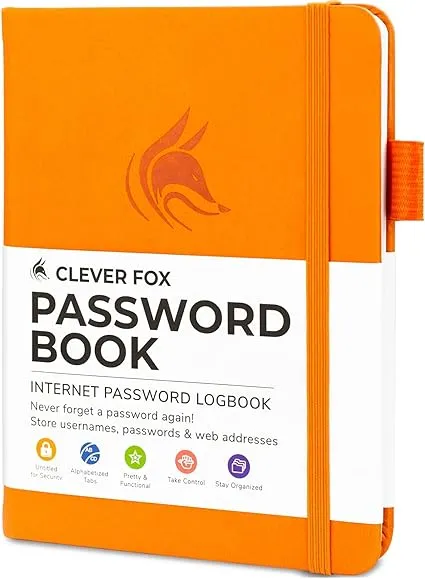 Clever Fox Password Book with tabs. Internet Address and Password Organizer Logbook with alphabetical tabs. Small Pocket Size Password Keeper Journal Notebook for Computer & Website Logins(Aquamarine)