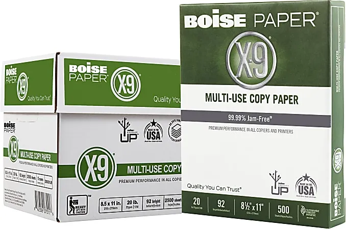 Boise X-9 Multi-Use Copy Paper, White - 5000 sheets