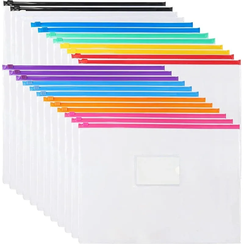 EOOUT 24pcs Plastic Envelopes Poly Zip Envelopes Files Zipper Folders A4 Size ...